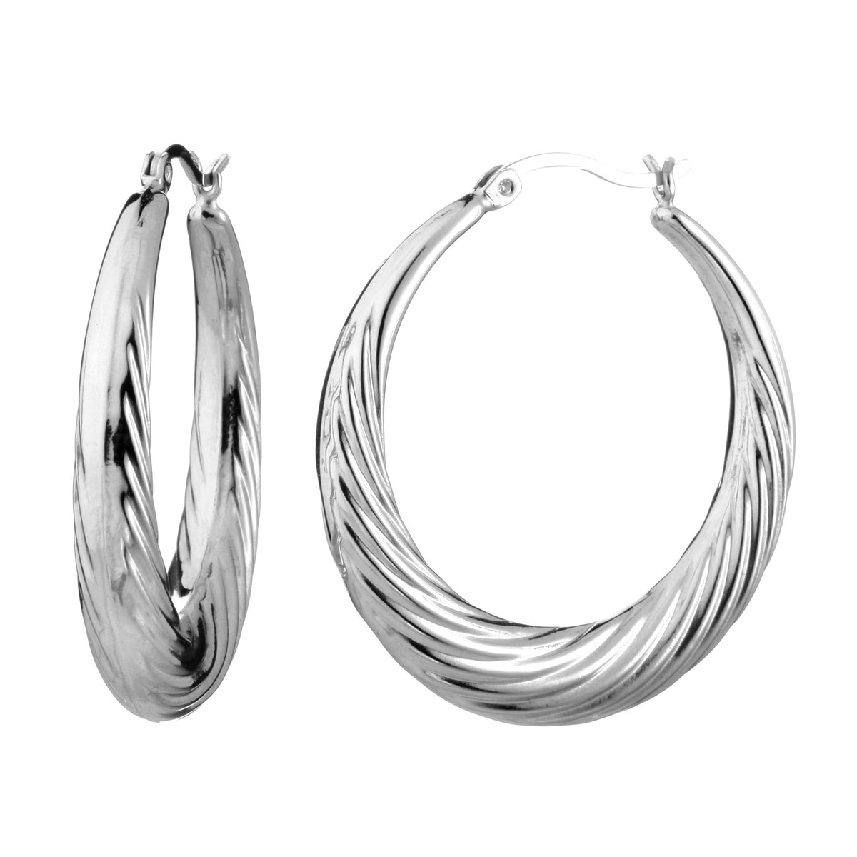 925 STERLING SILVER BACK TO BACK HALF CORRUGATE PATTERN HOOP EARRINGS F17928
