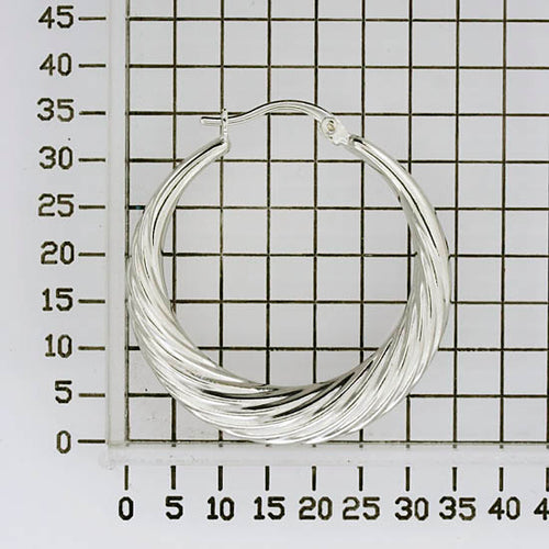 925 STERLING SILVER BACK TO BACK HALF CORRUGATE PATTERN HOOP EARRINGS F17928