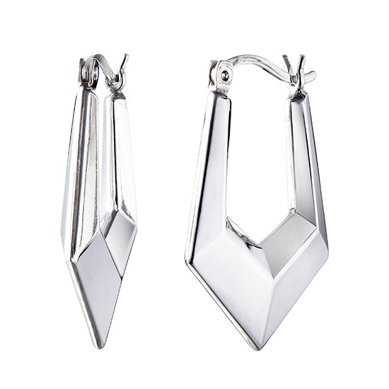 925 STERLING SILVER BACK TO BACK TRAPEZIUM PATTERN HOOP EARRINGS F18150