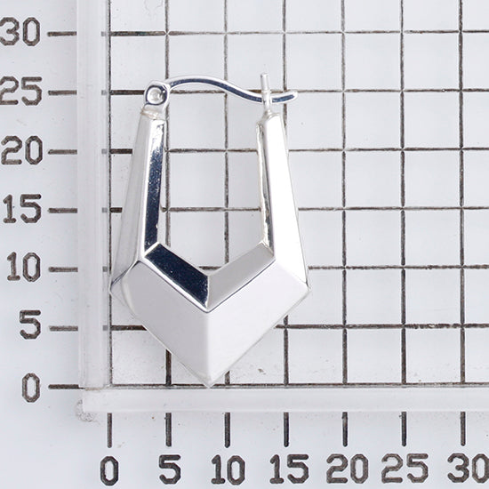 925 STERLING SILVER BACK TO BACK TRAPEZIUM PATTERN HOOP EARRINGS F18150