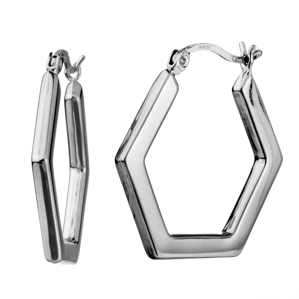 925 STERLING SILVER BACK TO BACK HEXAGON HOOP EARRINGS F18321