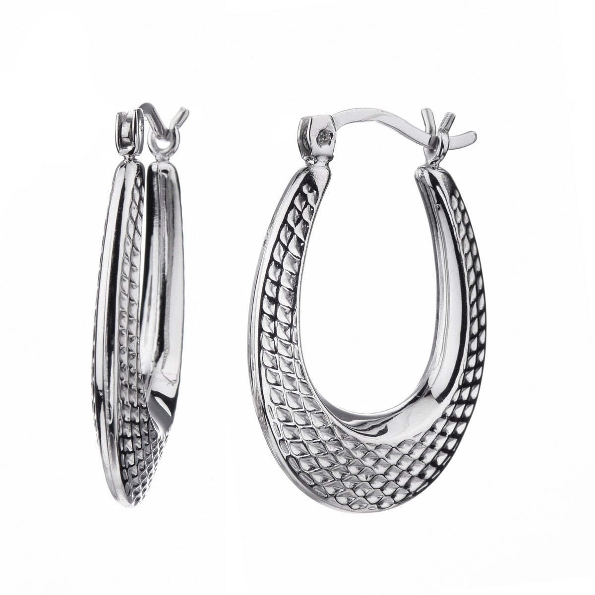 925 STERLING SILVER 25.0 MM. BACK TO BACK NET PATTERN CREOLE HOOP EARRINGS F18958