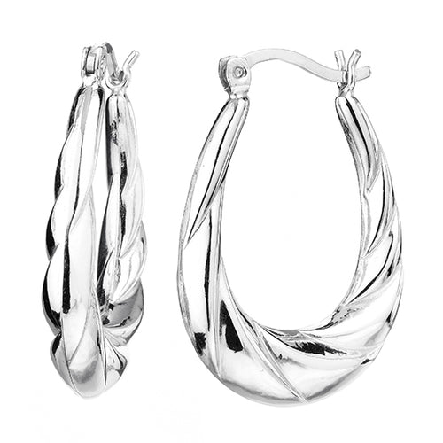 925 STERLING SILVER 25.0 MM. BACK TO BACK WAVER CREOLE HOOP EARRINGS F18967