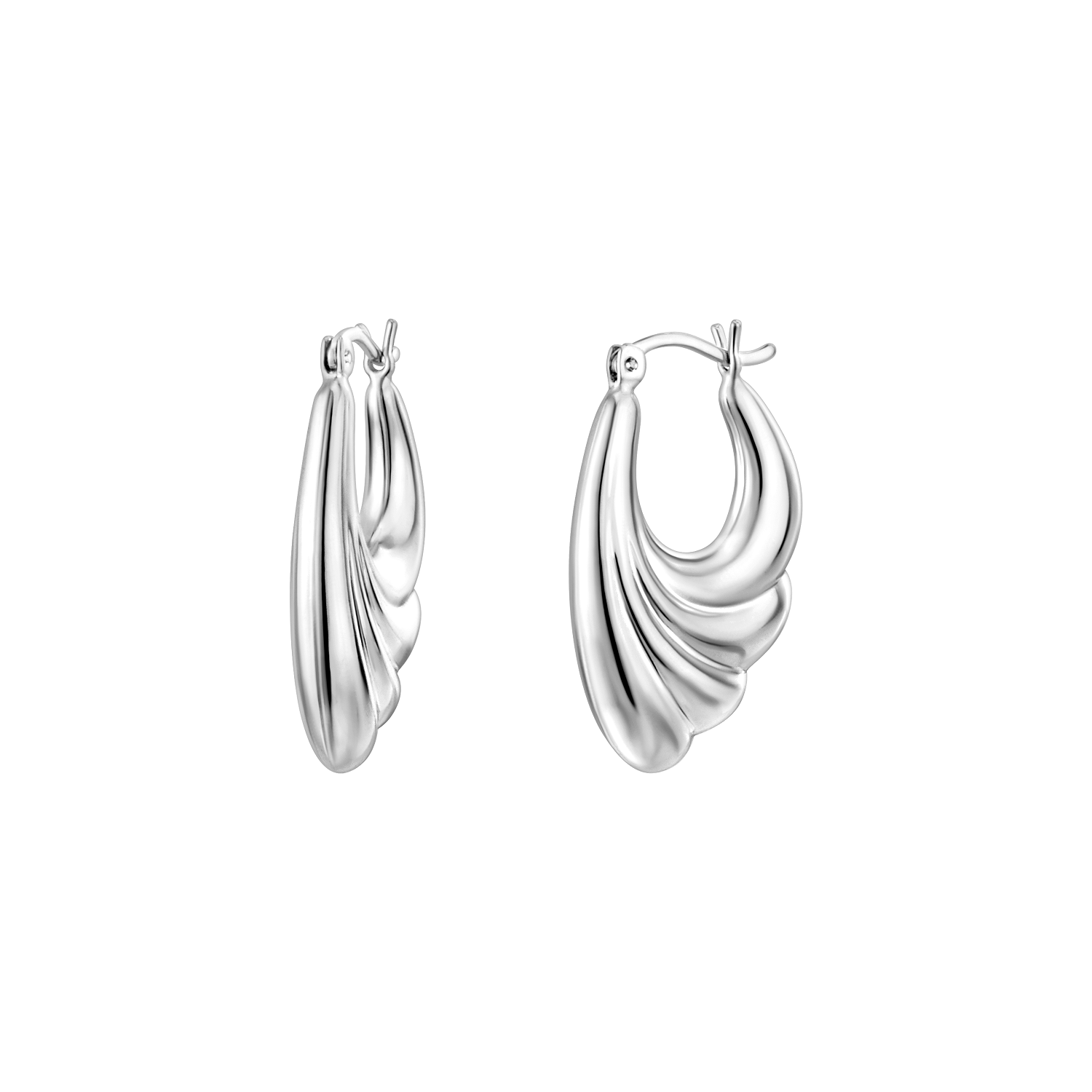 925 STERLING SILVER BACK TO BACK PLEATED STYLE HOOP EARRINGS F19072