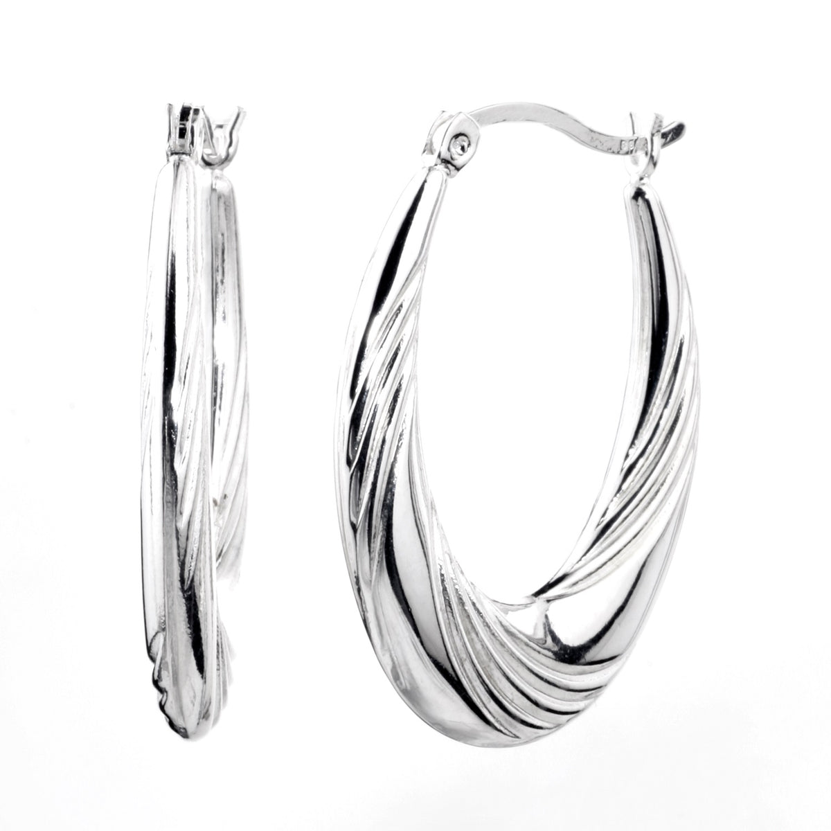 925 STERLING SILVER BACK TO BACK WAVY OVAL HOOP EARRINGS F20594
