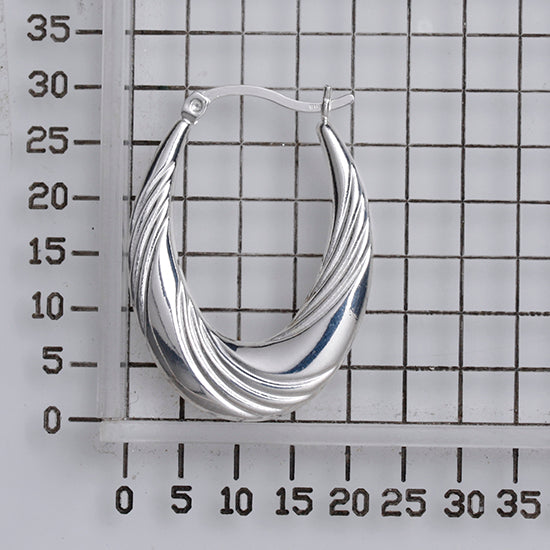 925 STERLING SILVER BACK TO BACK WAVY OVAL HOOP EARRINGS F20594