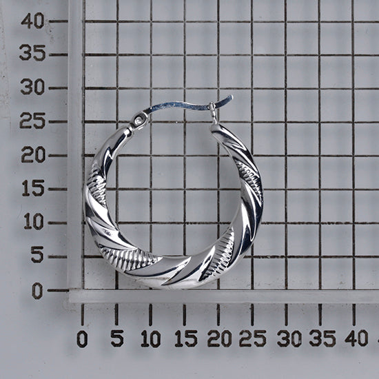 925 STERLING SILVER BACK TO BACK WAVY WITH DIAMOND CUT HOOP EARRINGS F20627