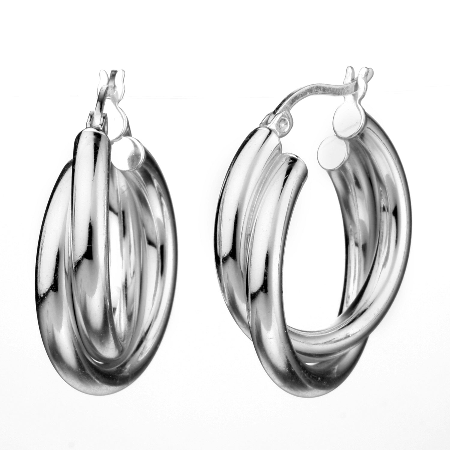 925 STERLING SILVER 25.0 MM. CROSSOVER ROUND TUBE HOOP EARRINGS F2101