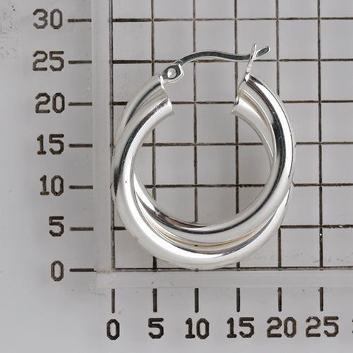 925 STERLING SILVER 25.0 MM. CROSSOVER ROUND TUBE HOOP EARRINGS F2101