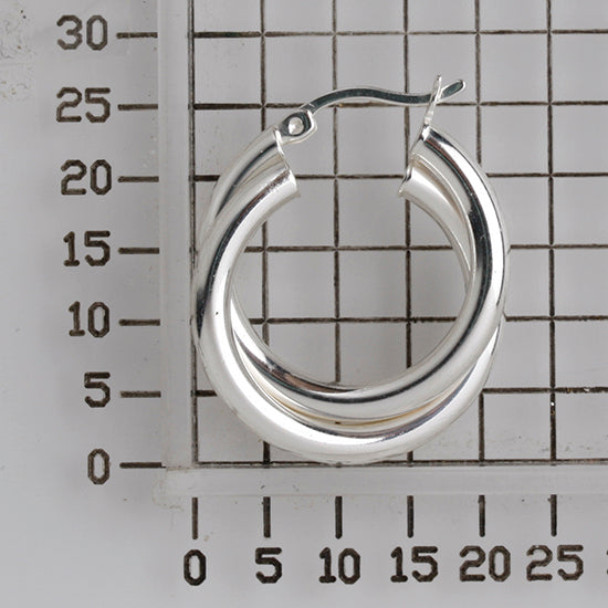 925 STERLING SILVER 25.0 MM. CROSSOVER ROUND TUBE HOOP EARRINGS F2101