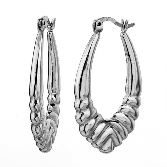 925 STERLING SILVER BACK TO BACK HALF GRADATION PATTERN HOOP EARRINGS F23134