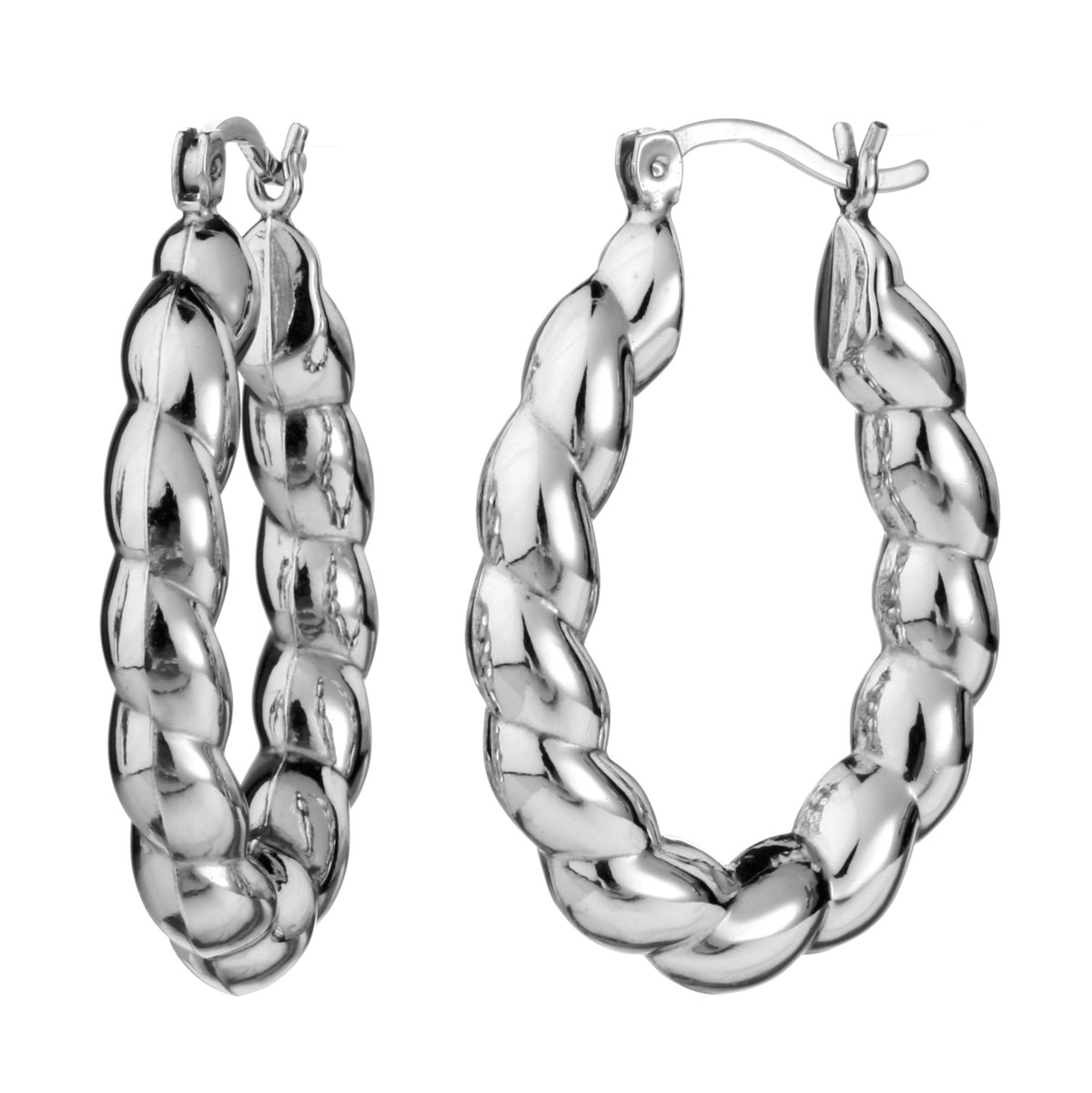 925 STERLING SILVER BACK TO BACK HOOP EARRINGS TWISTED SHAPE F23250