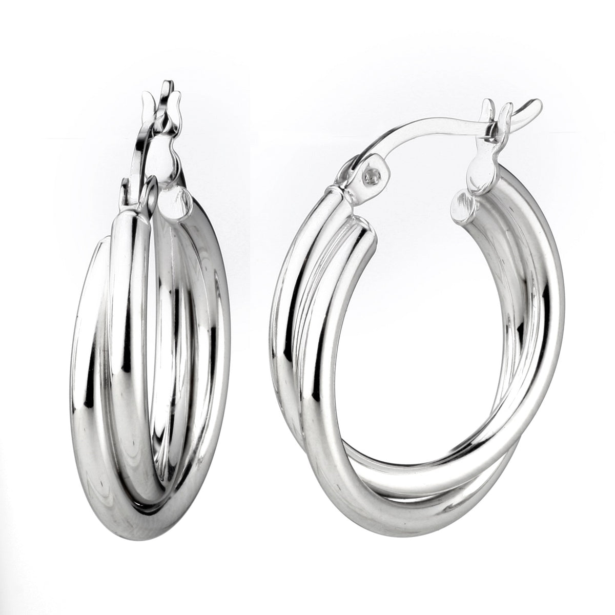 925 STERLING SILVER 20.0 MM. CROSSOVER ROUND TUBE HOOP EARRINGS F25089
