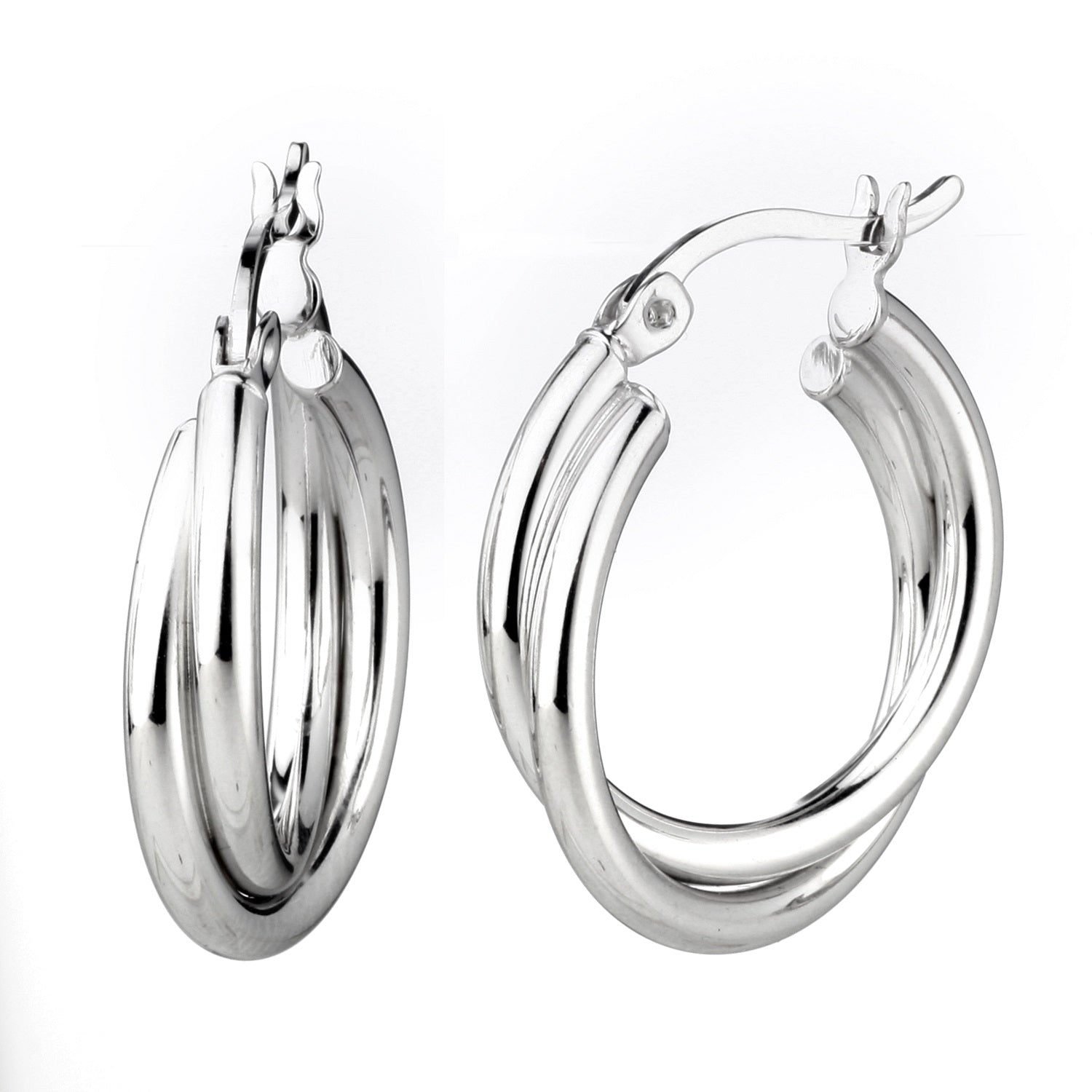 925 STERLING SILVER 20.0 MM. CROSSOVER ROUND TUBE HOOP EARRINGS F25089