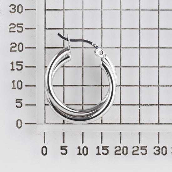 925 STERLING SILVER 20.0 MM. CROSSOVER ROUND TUBE HOOP EARRINGS F25089