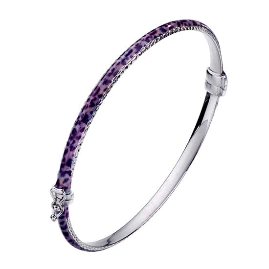925 STERLING SILVER LEOPARD PRINT ENAMEL HINGED BANGLE