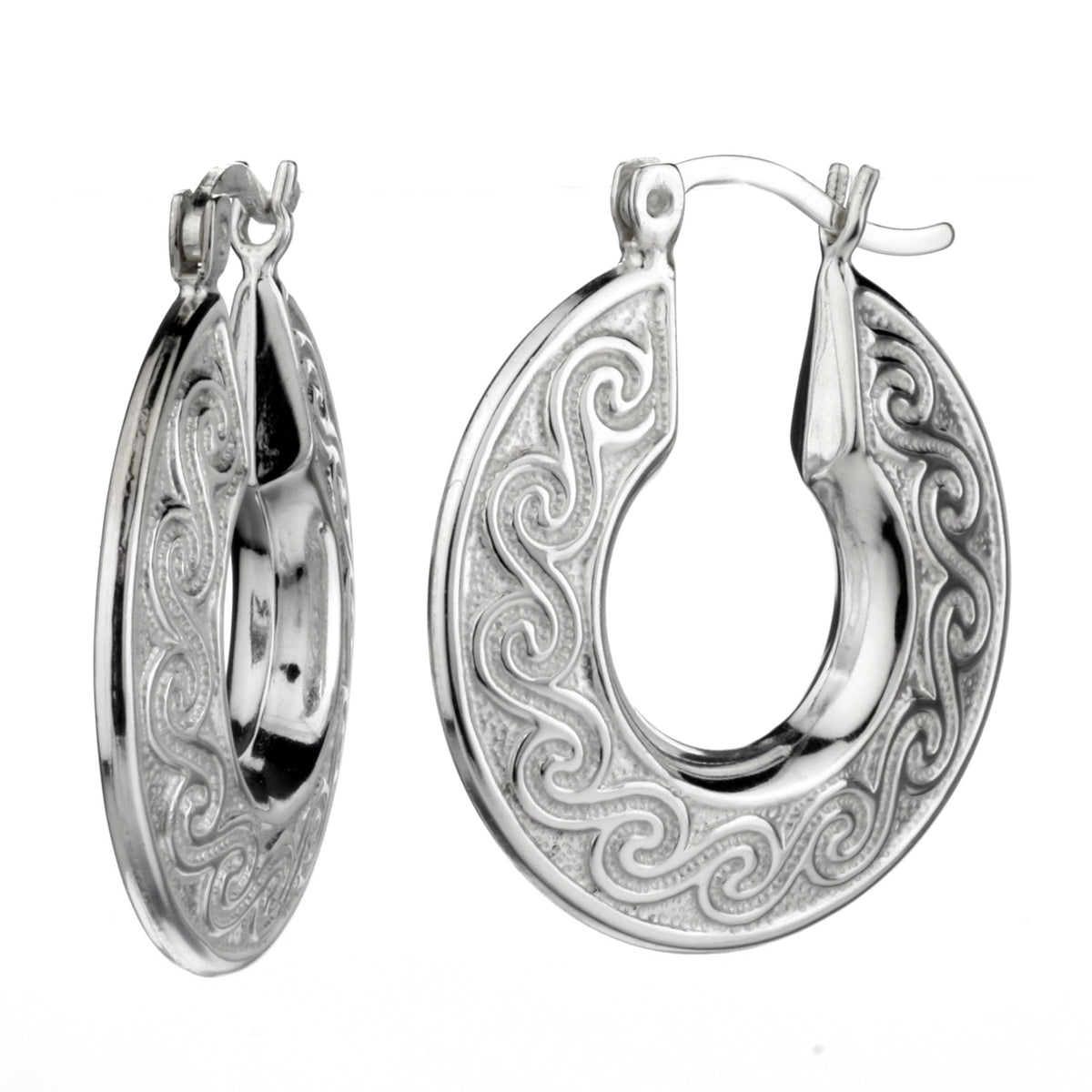 925 STERLING SILVER BACK TO BACK CLASSIC WAVE PATTERN HOOP EARRINGS F25609
