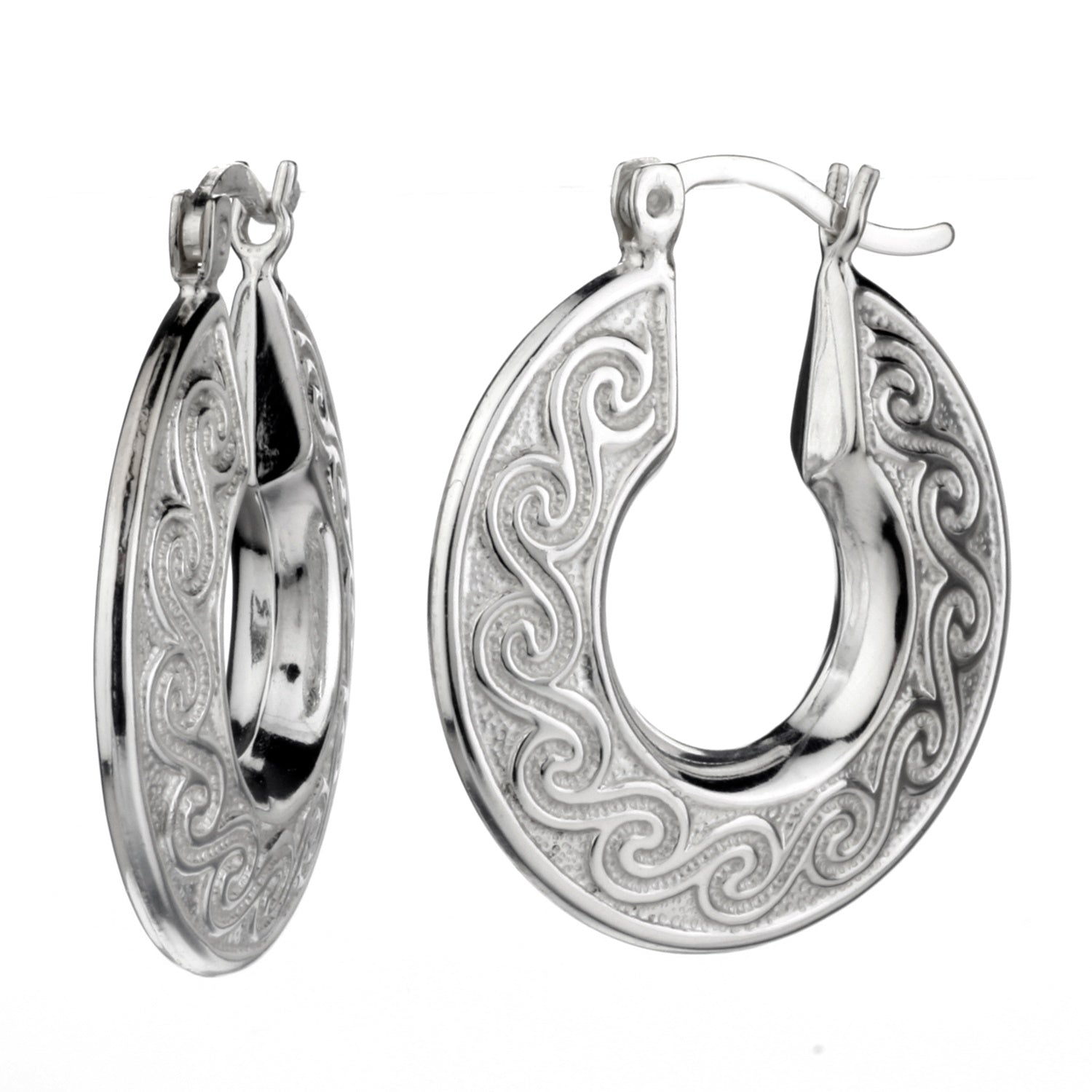 925 STERLING SILVER BACK TO BACK CLASSIC WAVE PATTERN HOOP EARRINGS F25609