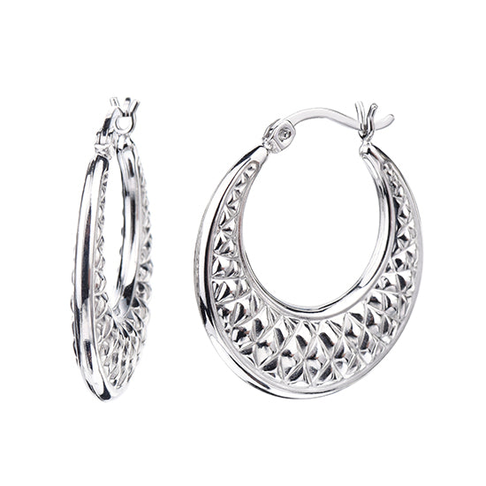 925 STERLING SILVER BACK TO BACK HOOP EARRINGS PINEAPPLE PATTERN F25611