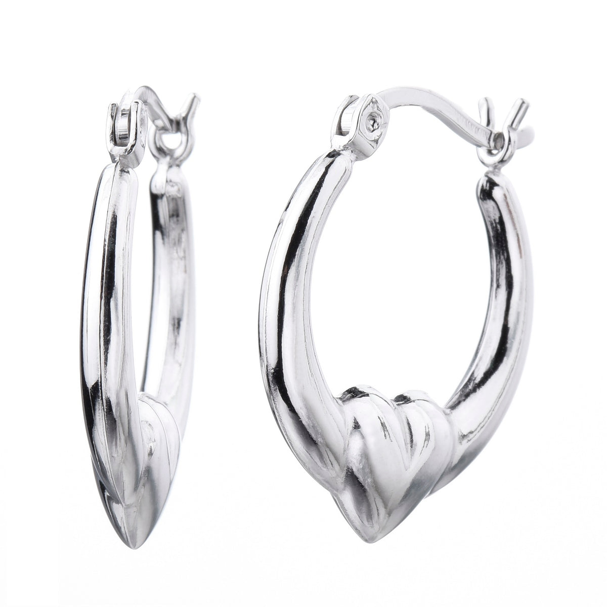 925 STERLING SILVER 20.0 MM. BACK TO BACK HEART ON HOOP CREOLE EARRINGS F25616
