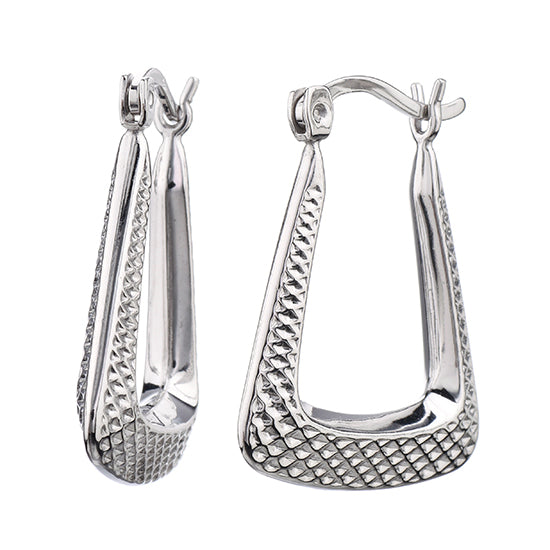 925 STERLING SILVER 20.0 MM. BACK TO BACK NET PATTERN TRIANGLE SHAPE CREOLE HOOP EARRINGS F25712
