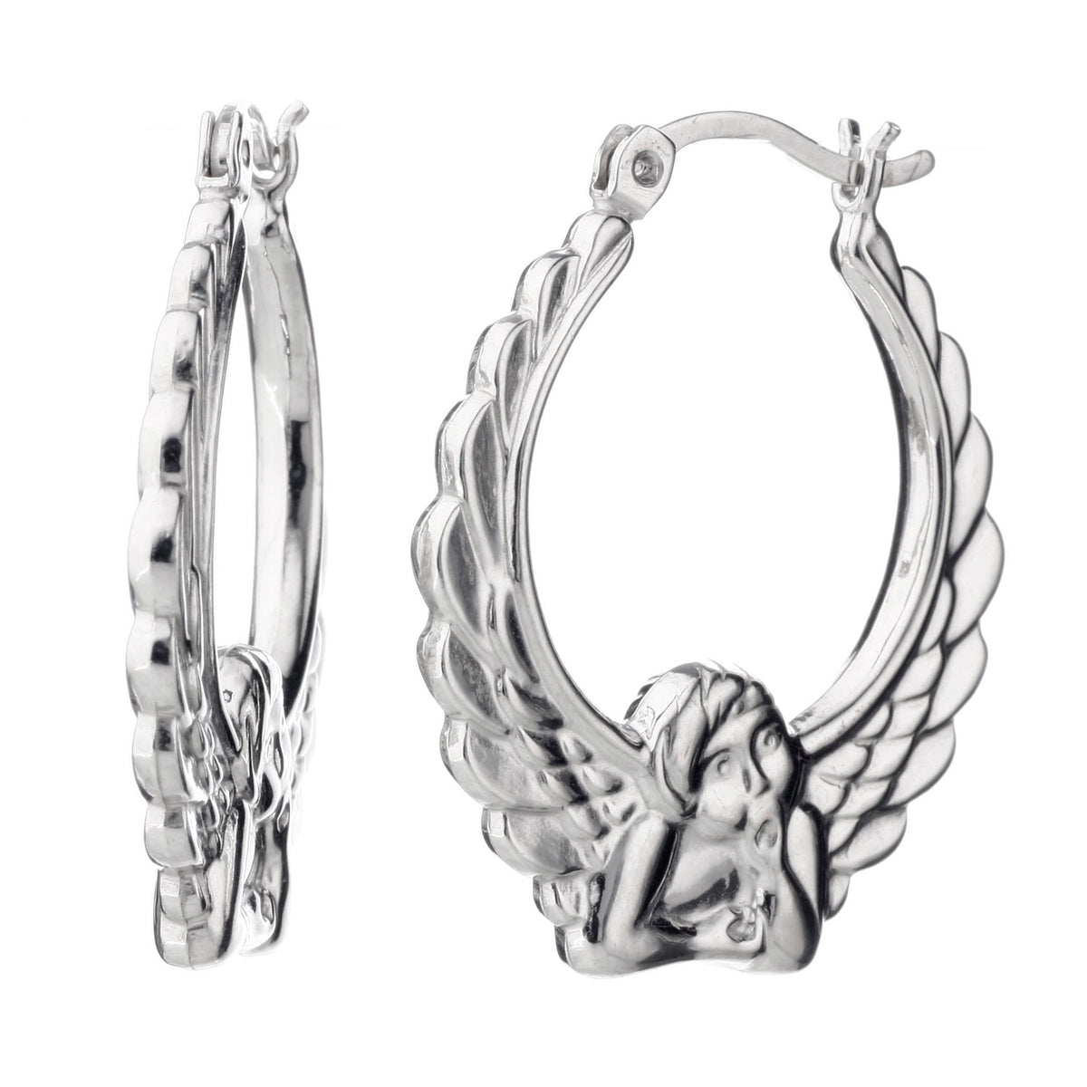 925 STERLING SILVER BACK TO BACK ANGLE HOOP EARRINGS F25714