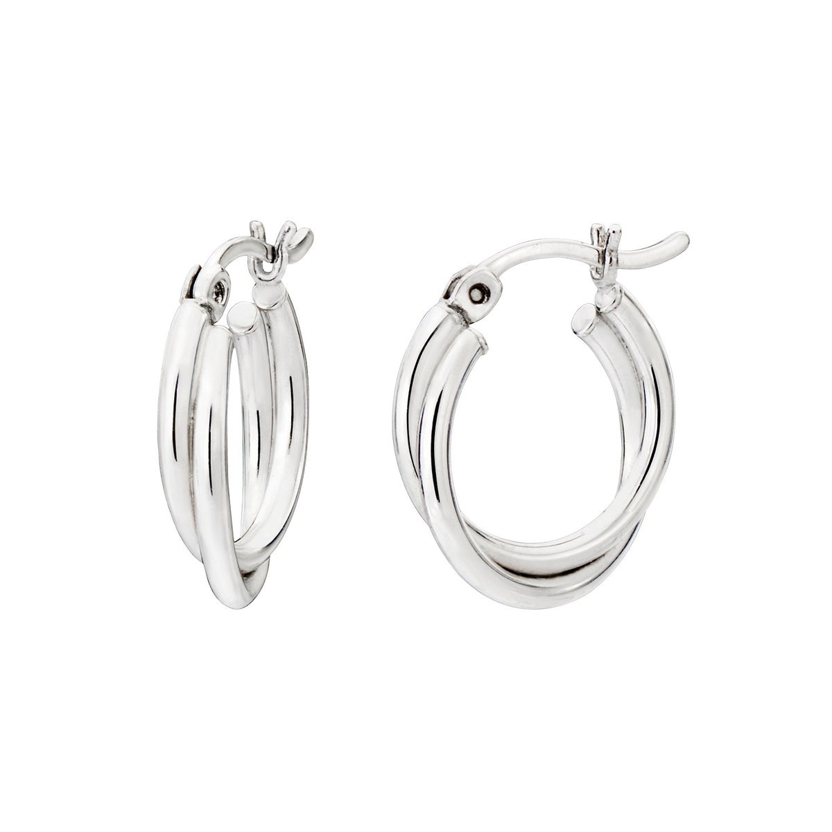 925 STERLING SILVER 15.0 MM. MINI DOUBLE CROSSOVER ROUND HOOP EARRINGS F25867