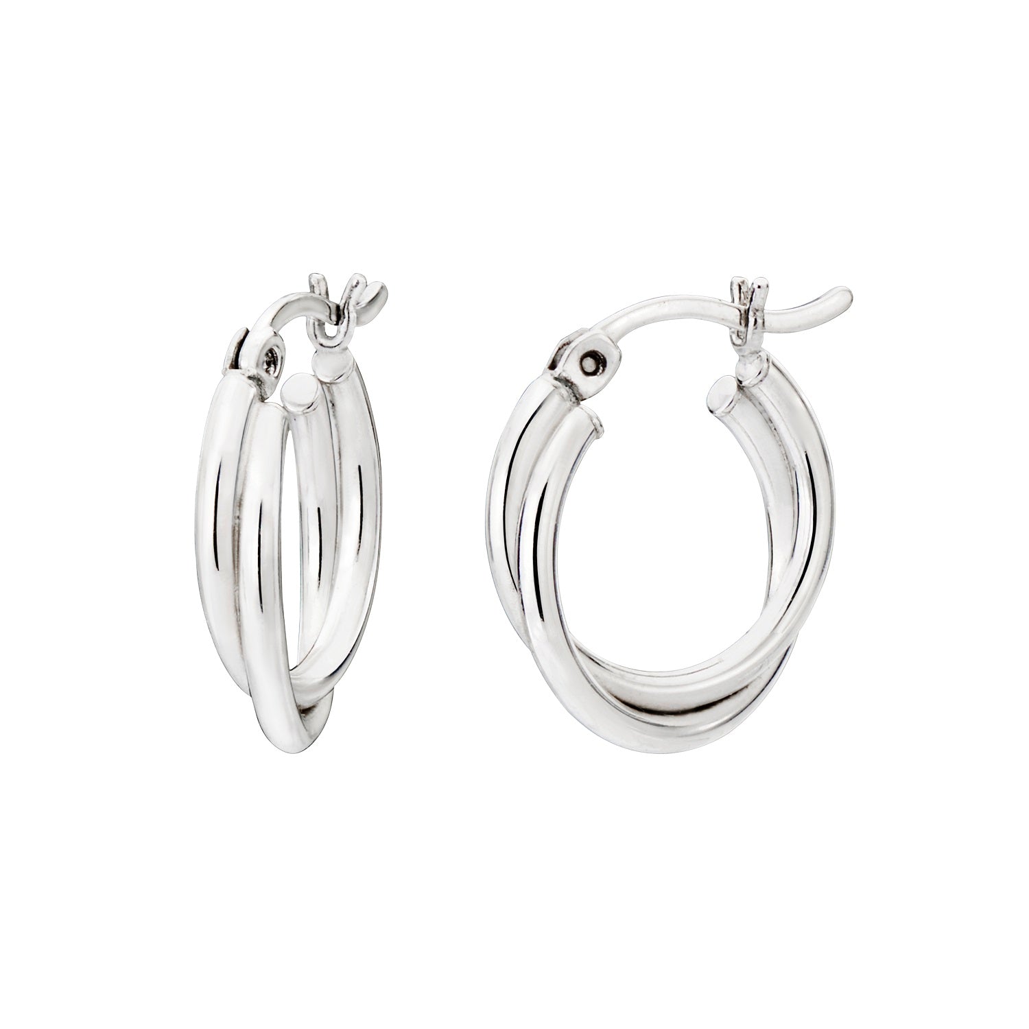 925 STERLING SILVER 15.0 MM. MINI DOUBLE CROSSOVER ROUND HOOP EARRINGS F25867