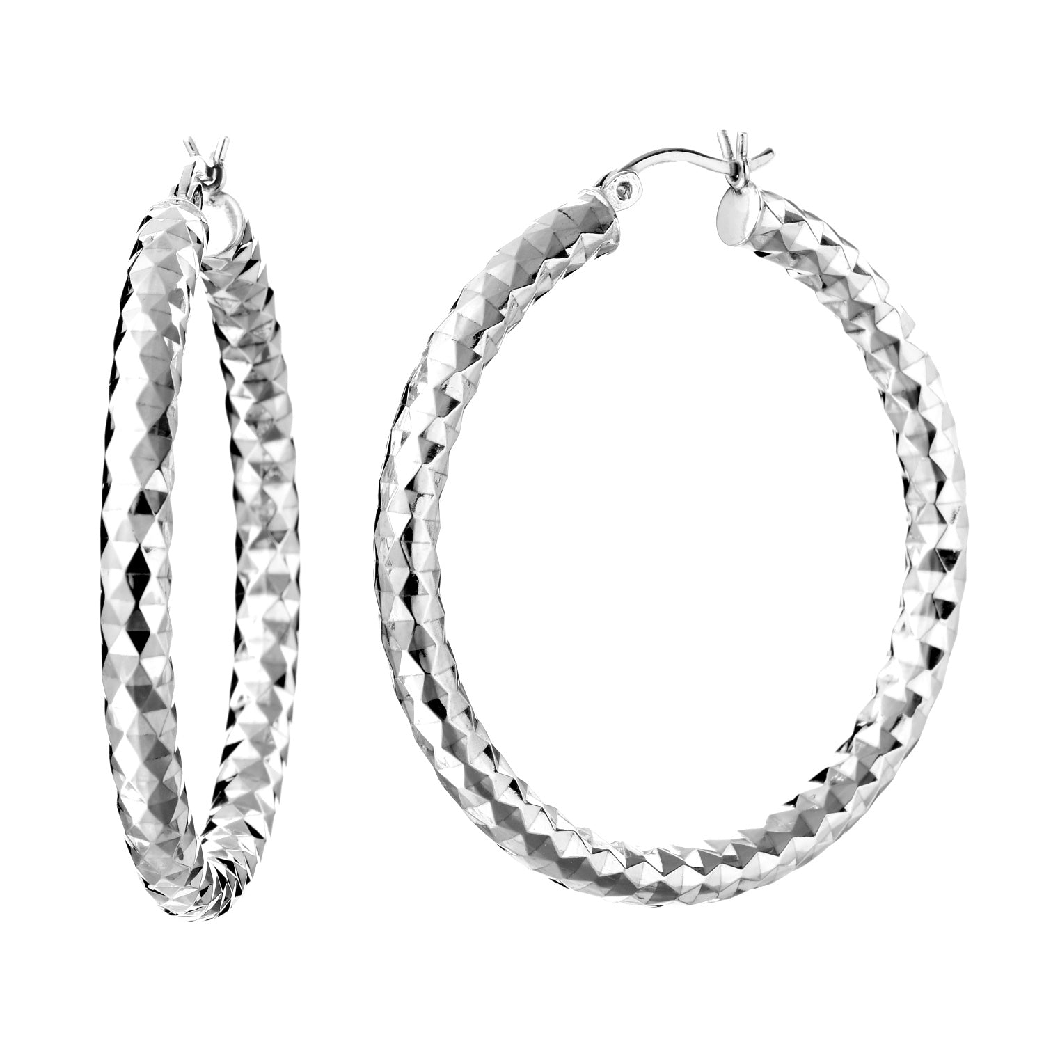 925 STERLING SILVER ROUND HOOP EARRINGS WITH DIAMOND CUT 40.0 MM F25920