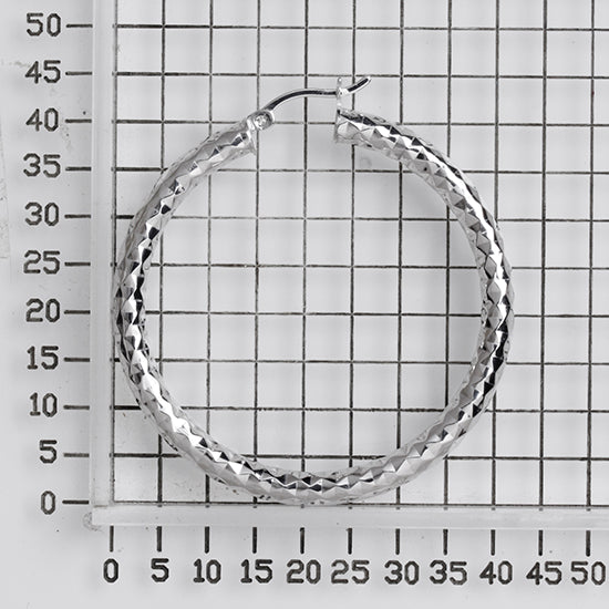 925 STERLING SILVER ROUND HOOP EARRINGS WITH DIAMOND CUT 40.0 MM F25920