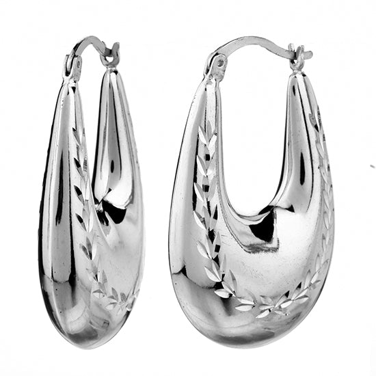 925 STERLING SILVER BACK TO BACK U SHAPE DIAMOND CUT HOOP EARRINGS F26285