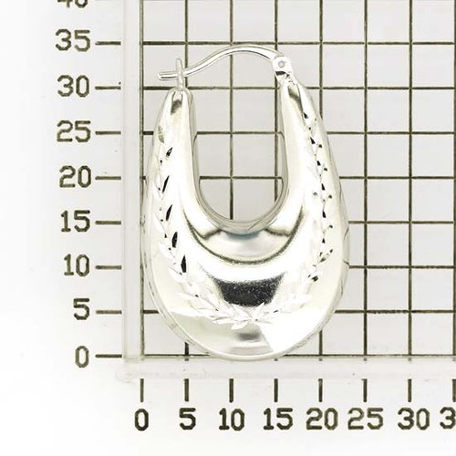 925 STERLING SILVER BACK TO BACK U SHAPE DIAMOND CUT HOOP EARRINGS F26285
