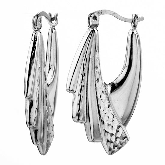925 STERLING SILVER BACK TO BACK CLASSIC PATTERN DIAMOND CUT HOOP EARRINGS F26293
