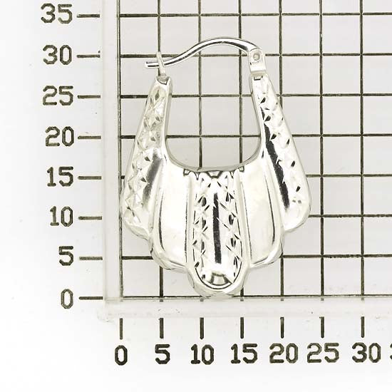 925 STERLING SILVER BACK TO BACK BAGGIE SHAPE DIAMOND CUT HOOP EARRINGS F26328