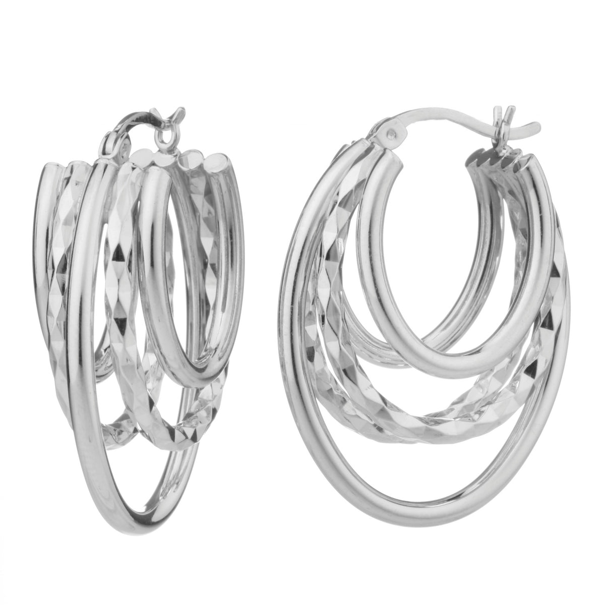 925 STERLING SILVER 30.0 MM. 5 LINES IN LAYER OVAL SHAPE HOOP EARRINGS F27010