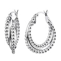 925 STERLING SILVER 25.0 MM. CAVIAR AND PLAIN TUBE HOOP EARRINGS F27020