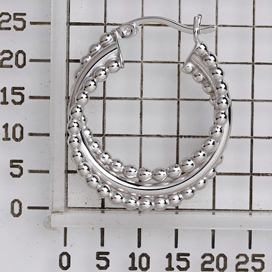 925 STERLING SILVER 25.0 MM. CAVIAR AND PLAIN TUBE HOOP EARRINGS F27020