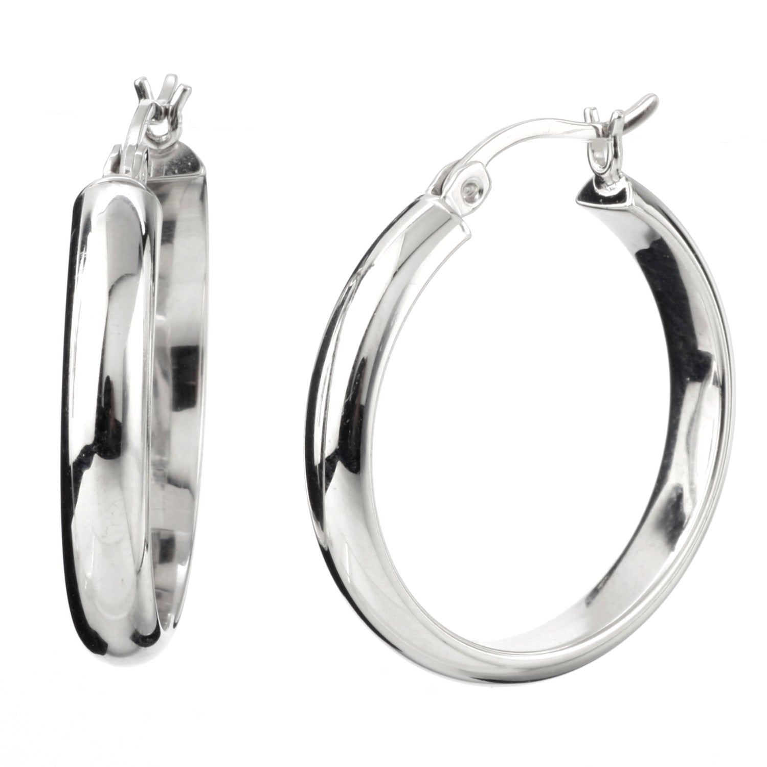 925 STERLING SILVER HALF ROUND HOOP EARRINGS 25.0 MM F27773