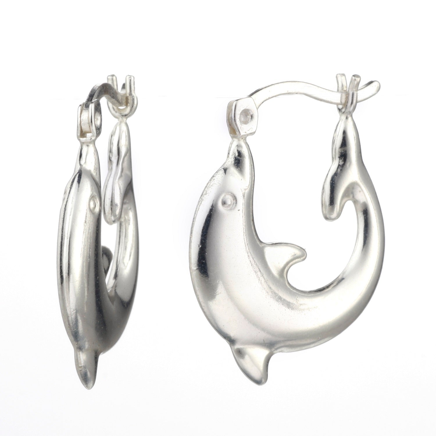 925 STERLING SILVER 20.0 MM. BACK TO BACK DOLPHIN CREOLE HOOP EARRINGS F28199