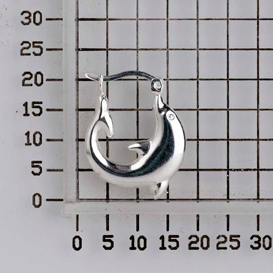 925 STERLING SILVER 20.0 MM. BACK TO BACK DOLPHIN CREOLE HOOP EARRINGS F28199