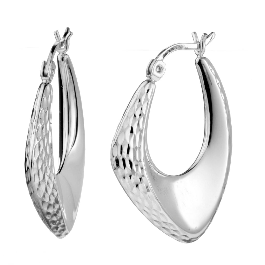 925 STERLING SILVER BACK TO BACK FREE SHAPE DIAMOND CUT HOOP EARRRINGS F28575