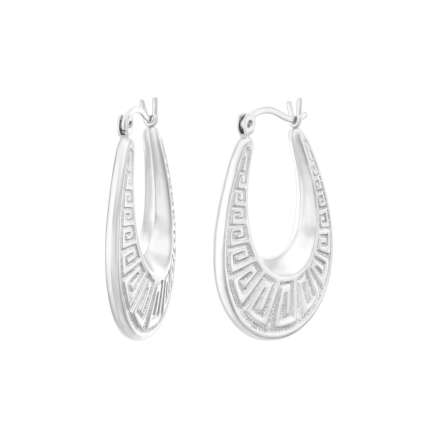 925 STERLING SILVER BACK TO BACK HOOP EARRIGS GREEKEY PATTERN F28577