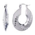 925 STERLING SILVER BACK TO BACK HOOP EARRINGS PINE LEAVE PATTERN WITH DIAMOND CUT F28592