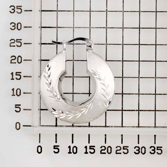 925 STERLING SILVER BACK TO BACK HOOP EARRINGS PINE LEAVE PATTERN WITH DIAMOND CUT F28592
