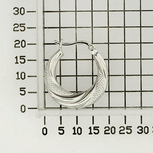 925 STERLING SILVER BACK TO BACK WAVE WITH DIAMOND CUT HOOP EARRINGS F28595