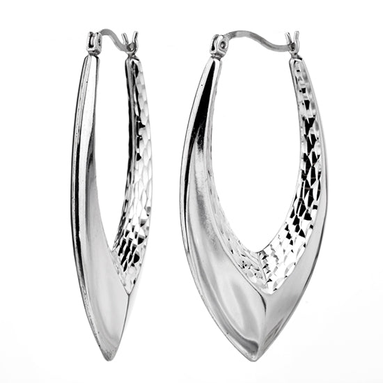 925 STERLING SILVER BACK TO BACK OPEN DROP SHAPE DIAMOND CUT HOOP EARRINGS F28603