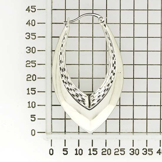 925 STERLING SILVER BACK TO BACK OPEN DROP SHAPE DIAMOND CUT HOOP EARRINGS F28603