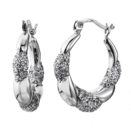 925 STERLING SILVER 20.0 MM. BACK TO BACK WAVES PATTERN CREOLE HOOP EARRINGS F28607