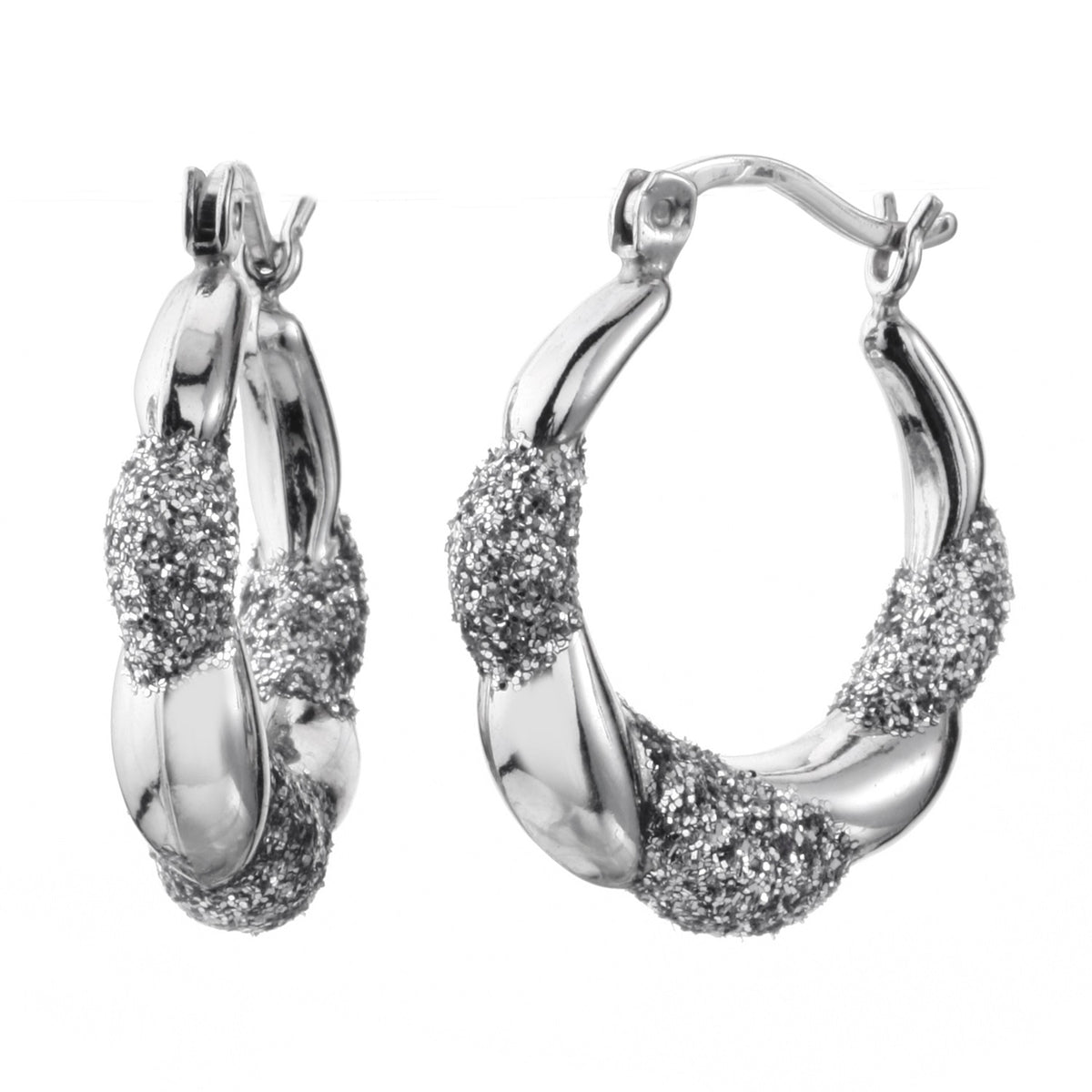 925 STERLING SILVER 20.0 MM. BACK TO BACK WAVES PATTERN CREOLE HOOP EARRINGS F28607