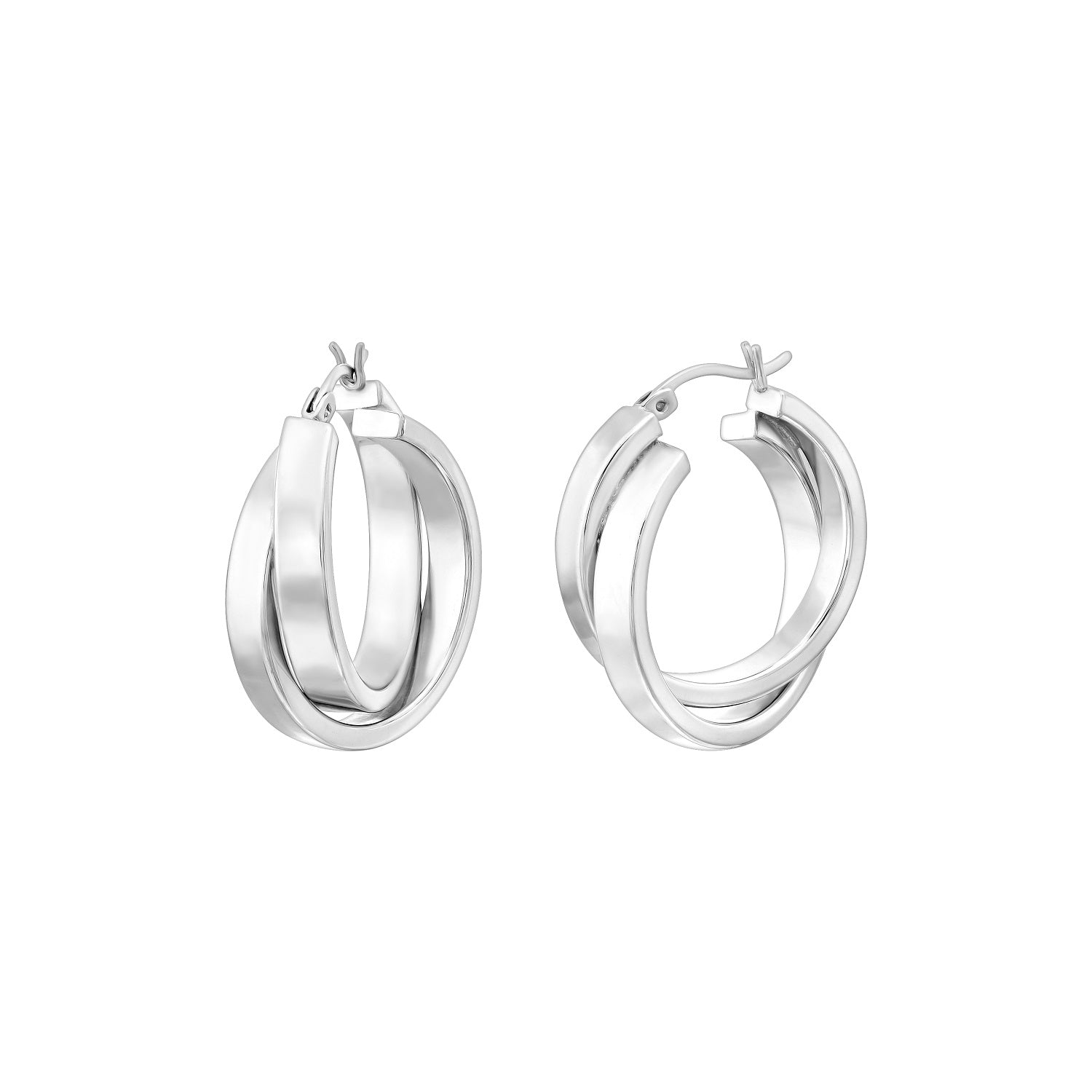 925 STERLING SILVER 25.0 MM. CROSSOVER RECTANGLE ROUND SHAPE HOOP EARRINGS F30675